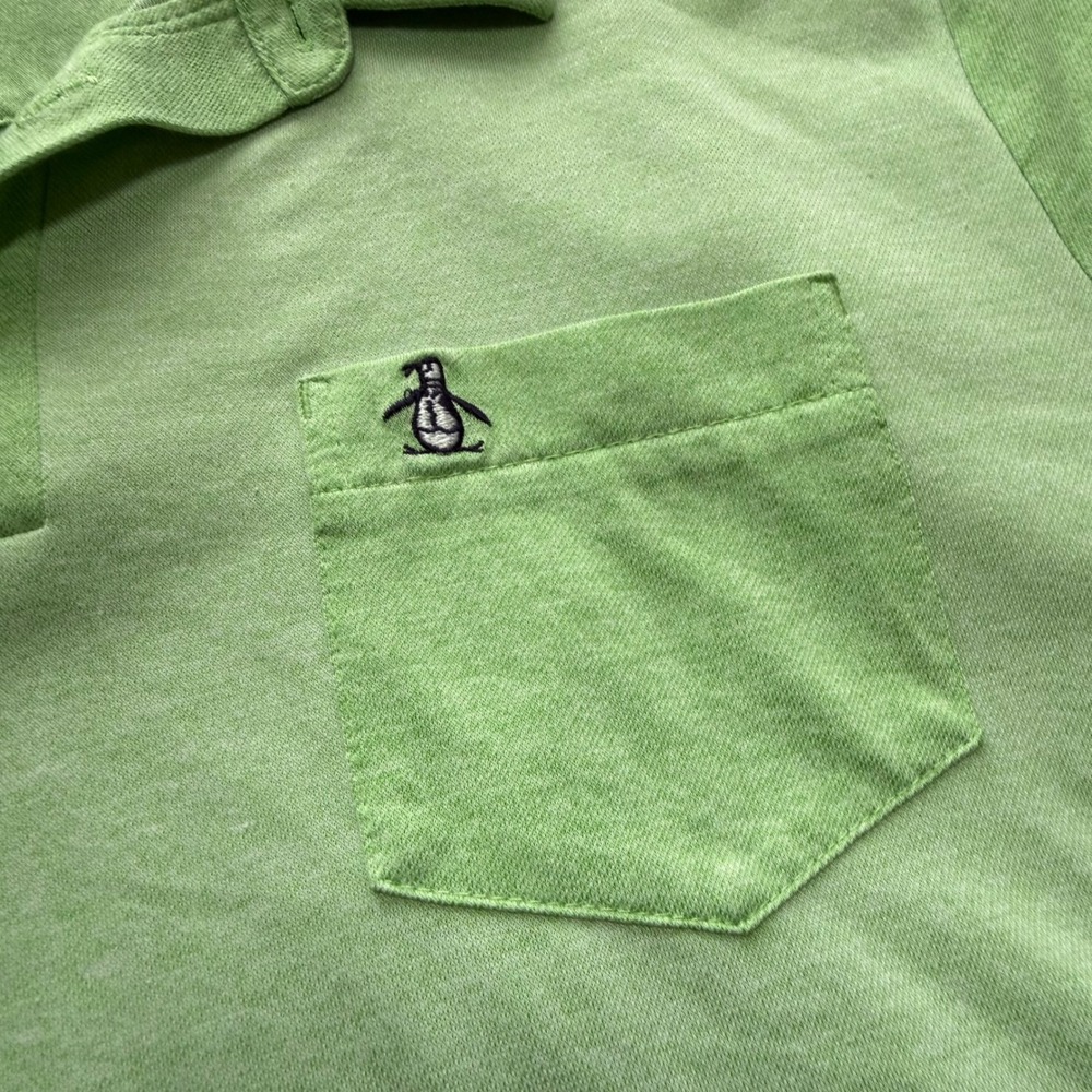 Original Penguin Mens Polo Shirt L Bright Green Pocket Golf Summer Vacation - Picture 3 of 8